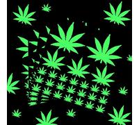 Lot de 104 autocollants muraux phosphorescents en forme de feuille de cannabis pour décoration d'intérieur, anniversaire, fête de mariage