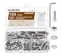 Lot de 104 vis M6 x 20 mm à six pans creux, en acier inoxydable, avec écrous, vis hexagonales, rondelles, assortiment de vis filetées