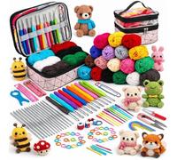 Lot de 105 crochets pour débutants - Kit de crochet pour adultes - Comprend 18 pelotes de laine, aiguilles à crochet, marqueurs, fil crochet, ciseaux...