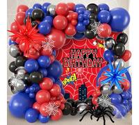 Lot de 105 décorations d'anniversaire pour garçons, rouge, bleu, noir, argent, kit d'arche de ballons avec ballons en aluminium Starburst pour enfants, City Defender Comic Vibe, fête prénatale