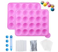 Lot de 105 moules à gâteaux en silicone avec 20 cavités - Moule à sucettes - avec 105 bâtonnets pour cake pops, enveloppes, Twist Ties argentés et crayon décoratif
