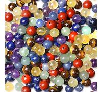 Lot de 105 perles rondes multicolores en pierre naturelle des 7 chakras, 8 mm, en vrac, pour la fabrication de bracelets, colliers et boucles d'oreilles