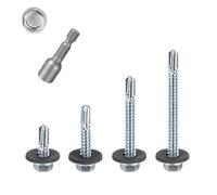 Lot de 105 vis autoperceuses à tête hexagonale M5.5 avec rondelle d'étanchéité en caoutchouc et douille hexagonale, kit de vis de toit en métal pour bois métallique - 19/32/45/60 mm