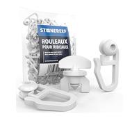 Lot de 106 Crochets et roulettes pour système de Rail - 100 Patins et 6 butoirs - roulettes en Plastique pour Rail de Rideau - Crochets de Rideau avec Patins pour Galon fronceur, 8 mm, Blanc