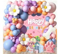Lot de 107 décorations d'anniversaire pastel pour filles, rose macaron, violet, bleu, guirlande de ballons avec marguerite et os de chien, pour fête sur le thème des animaux domestiques, fête