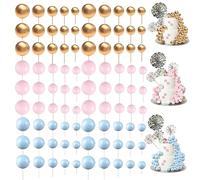 Lot de 108 boules de décoration de gâteau pour anniversaire, mariage, anniversaire de mariage, fête, décoration de gâteau (doré, rose, bleu, 5 tailles)