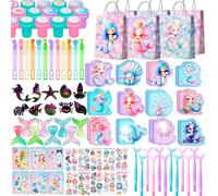 Lot de 108 décorations de fête d'anniversaire sirène avec peinture à gratter de poisson, tatouage temporaire, carnet minitial, etc. pour décorations d'anniversaire sirène