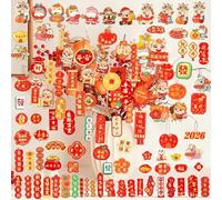 Lot de 108 décorations pour le Nouvel An lunaire, décoration d'arbre de printemps 2026, pendentif chinois traditionnel porte-bonheur à suspendre pour décoration du Nouvel An lunaire chinois