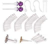 Lot de 108 manchons anti-allergiques en silicone pour oreilles sensibles avec 4 tailles de manchons et tiges et crochets et fermoirs en zircon violet