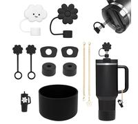 Lot de 11 Accessoires Stanley Cup, comprenant 6 Protections Anti-éclaboussures Stanley Cup, 2 Couvercles de Paille, 2 Accessoires pour Pendentifs, 1 Couvercle en Silicone (Black Tonal)