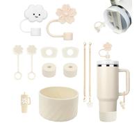 Lot de 11 Accessoires Stanley Cup, comprenant 6 Protections Anti-éclaboussures Stanley Cup, 2 Couvercles de Paille, 2 Accessoires pour Pendentifs, 1 Couvercle en Silicone (Creme Tonal)
