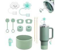Lot de 11 Accessoires Stanley Cup, comprenant 6 Protections Anti-éclaboussures Stanley Cup, 2 Couvercles de Paille, 2 Accessoires pour Pendentifs, 1 Couvercle en Silicone (Shale Grün)