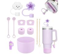 Lot de 11 Accessoires Stanley Cup, comprenant 6 Protections Anti-éclaboussures Stanley Cup, 2 Couvercles de Paille, 2 Accessoires pour Pendentifs, 1 Couvercle en Silicone (Fliederfarben)