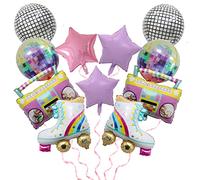 Lot de 11 ballons arc-en-ciel gonflables 4D ronds pour radio Boombox Accessoires pour radio thème rétro des années 80 et 90 Hip Hop Disco Fever fête d'anniversaire Fournitures de décoration