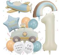 Lot de 11 ballons de 1er décoration d'anniversaire pour garçons et filles, ballons en aluminium avec motif arc-en-ciel, avion, voiture, premier anniversaire, décoration de fête pour enfants
