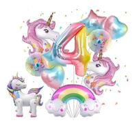 Lot de 11 ballons licorne rose pour anniversaire de fille de 4 ans et fêtes d'enfants, arc-en-ciel, étoile, cœur, chiffre, pour fête à thème licorne