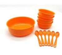Lot de 11 bols de 11 pièces, 1 bol de 17 cm + 4 bols à compote de 10 cm avec cuillère, bol à dessert, vaisselle de fête, vaisselle pour enfants, vaisselle de camping, vaisselle en plastique, couleur