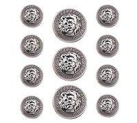 Lot de 11 boutons de vêtements - 8 pièces x 20 mm et 3 pièces x 25 mm Tête de lion Boutons à coudre ronds en métal (argenté)