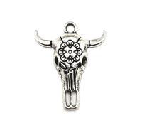 Lot de 11 breloques en forme de crâne de bœuf, ton argent antique, 32 x 26 mm (NS719), 32 mm x26 mm, Métal, Alliage.