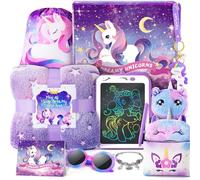 Lot de 11 cadeaux licorne pour filles de 3 à 10 ans, 11 et 12 ans, cadeau d'anniversaire licorne pour enfants avec couverture, tablette d'écriture LED, bracelet, sac à bandoulière, lunettes de soleil