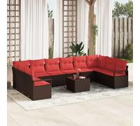 Lot de 11 canapés de jardin en polyrotin marron et rouge avec cadre en | Polyrotin tressé, sac imperméable, résistant aux intempéries, pour jardin et terrasse, design moderne, assise confortable
