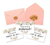 Lot de 11 cartes de demande en mariage avec enveloppes et autocollants en cire, 11 cartes de demande en mariage, 11 enveloppes, 11 autocollants en cire, « Will You Be My Bridesmaid » pour sœur, famille, mariage (style fleur)