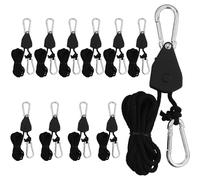 Lot de 11 cordes à cliquet avec crochet, tendeur de câble 1/8", corde robuste, réglable, crochet à corde à cliquet de 2 m, cintre à cliquet, pour plantes, ventilateurs et lampes (noir)