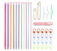 Lot de 11 Crochets Tunisiens Longs en Aluminium - Kit de Crochet Avec Marqueurs de Maille