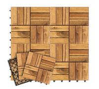 Lot de 11 dalles en bois d'acacia pour balcon et terrasse - 30 x 30 cm - Avec système de drainage - 12 lattes (1 m²) - Revêtement de sol extérieur résistant aux intempéries - Facile à poser