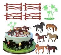 Lot de 11 décorations de gâteau en forme de chevaux - Clôture d'arbre - Décoration de gâteau réaliste - Microcosme réaliste - Pour le thème du safari, la fête prénatale, la douche des enfants, un