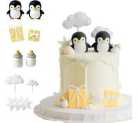 Lot de 11 décorations de gâteau sur le thème des pingouins antarctiques pour un pays des merveilles glacé, décorations de gâteaux de fête avec pingouins et flocons de neige, cadeaux pour fêtes d'hiver