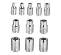 Lot de 11 douilles de type E 1/4" et 3/8" pour embouts Torx femelles en acier au chrome vanadium pour boulons en étoile