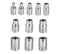 Lot de 11 douilles de type E avec entraînement 1/4 et 3/8 pour embouts femelles Torx Star fabriqués en acier au chrome vanadium traité thermiquement
