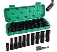 Lot de 11 douilles hexagonales HOMURY 10-24 mm, 1/2" avec 2 adaptateurs de douille, jeu de douilles à percussion pour perceuses électriques et pneumatiques