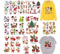 Lot de 11 feuilles de transferts de Noël à repasser pour T-shirt, bonhomme de neige, élan, élan, autocollants en vinyle pour tissu et loisirs créatifs