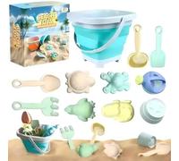 Lot de 11 jouets de sable en silicone avec seau pliable, pelle à sable, moules à sable, jouets de jardin, bac à sable, pour enfants, garçons et filles