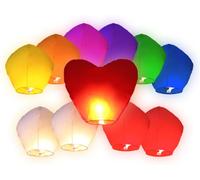 Lot de 11 Lanternes volantes multicolores inclus 1 coeur rouge géant pour fête mariage amoureux soirée couple cœur saint valentin