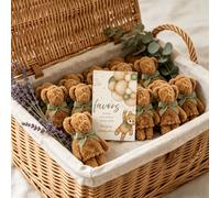 Lot de 11 mini-lingettes pliées en forme d'ours avec ruban, lingettes décoratives en forme d'ours avec support décoratif pour la décoration de table de fête prénatale, cadeau pour invités de baptême,
