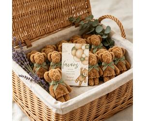 Lot de 11 mini-lingettes pliées en forme d'ours avec ruban, lingettes décoratives en forme d'ours avec support décoratif pour la décoration de table de fête prénatale, cadeau pour invités de baptême,