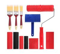 Lot de 11 outils de grain de bois - Rouleau à structure avec poignée et grattoir à grain - Outil de peinture pour la décoration murale, les meubles et le bricolage - Finition réaliste - Bleu/rouge