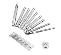 Lot de 11 outils de poinçonnage pour cuir avec rivets et outils d'installation de boutons, comprend une variété de bases de matrices et de perforations creuses pour l'artisanat du cuir
