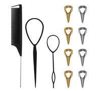 Lot de 11 outils de tressage de cheveux, avec 8 anneaux en métal pour séparer les cheveux, outil de séparation des doigts, 1 peigne queue de rat/peigne à tresser et 2 anneaux d'outils de séparation,