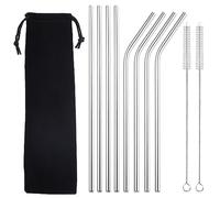 Lot de 11 pailles réutilisables en acier inoxydable avec brosse de nettoyage lavable pour jus et boissons
