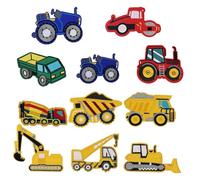 Lot de 11 patchs de véhicule de construction à appliquer avec fer à repasser, application brodée à coudre, écussons thermocollants pour vestes, t-shirts, jeans et tous les vêtements