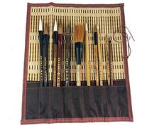 Lot de 11 pinceaux de calligraphie chinoise pour dessin professionnel Kanji Japonais Sumi + support de brosse enroulable