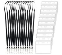 Lot de 11 pochettes transparentes pour carte d'identité avec cordon - Noir - Avec clip rotatif - Porte-badge pour étudiants