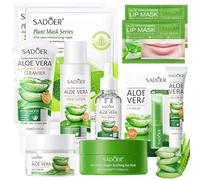 Lot de 11 soins de la peau à l'aloe vera pour femme avec nettoyant, toner, crème, sérum, tampons pour les yeux, baume à lèvres, masque, kit de soins de la peau pour adolescentes et femmes