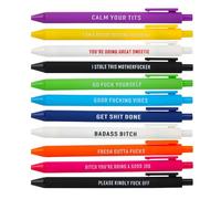 Lot de 11 stylos amusants pour collègues avec des mots grossiers « Fuck It All » avec des slogans drôles « Work Fuck It All » - Stylos à paillettes drôles pour adultes - Obscènes - Démo