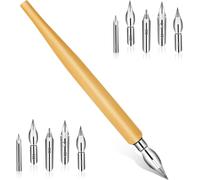 Lot De 11 Stylos De Calligraphie Oblique,Porte-Stylo À Dessin En Bois Avec 10 Pointes De Rechange En Acier Inoxydable Pour Écrire,Peindre,Croquis,Signer