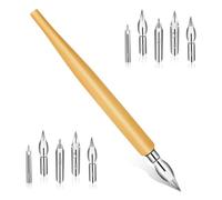 Lot de 11 stylos de calligraphie oblique, porte-stylo à dessin en bois avec 10 pointes de rechange en acier inoxydable pour écrire, peindre, croquis, signer